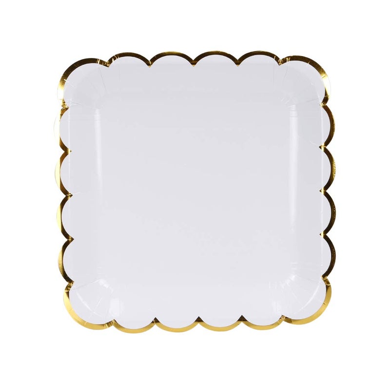 Geeklife White Gold Paper Party Plates Set with Metallic Gold Border, 9 inch Simple White Decorative Wedding Dessert Plates, 20 count - Image 1